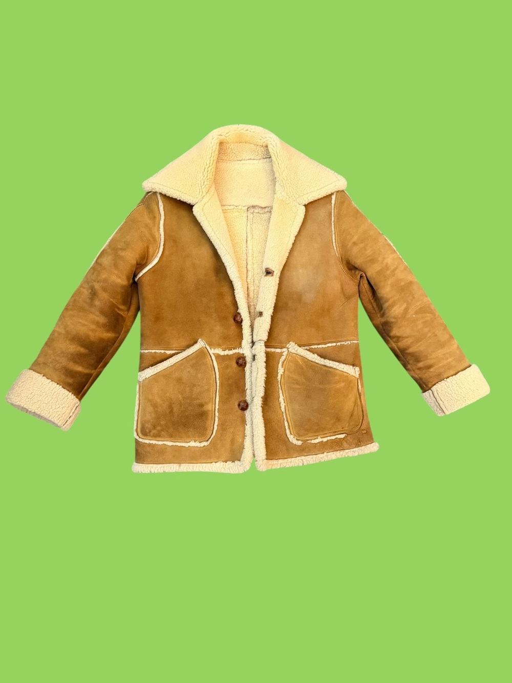Vintage 1970s Patchwork Suede Sherpa Jacket Small Medium Unisex Men Women
